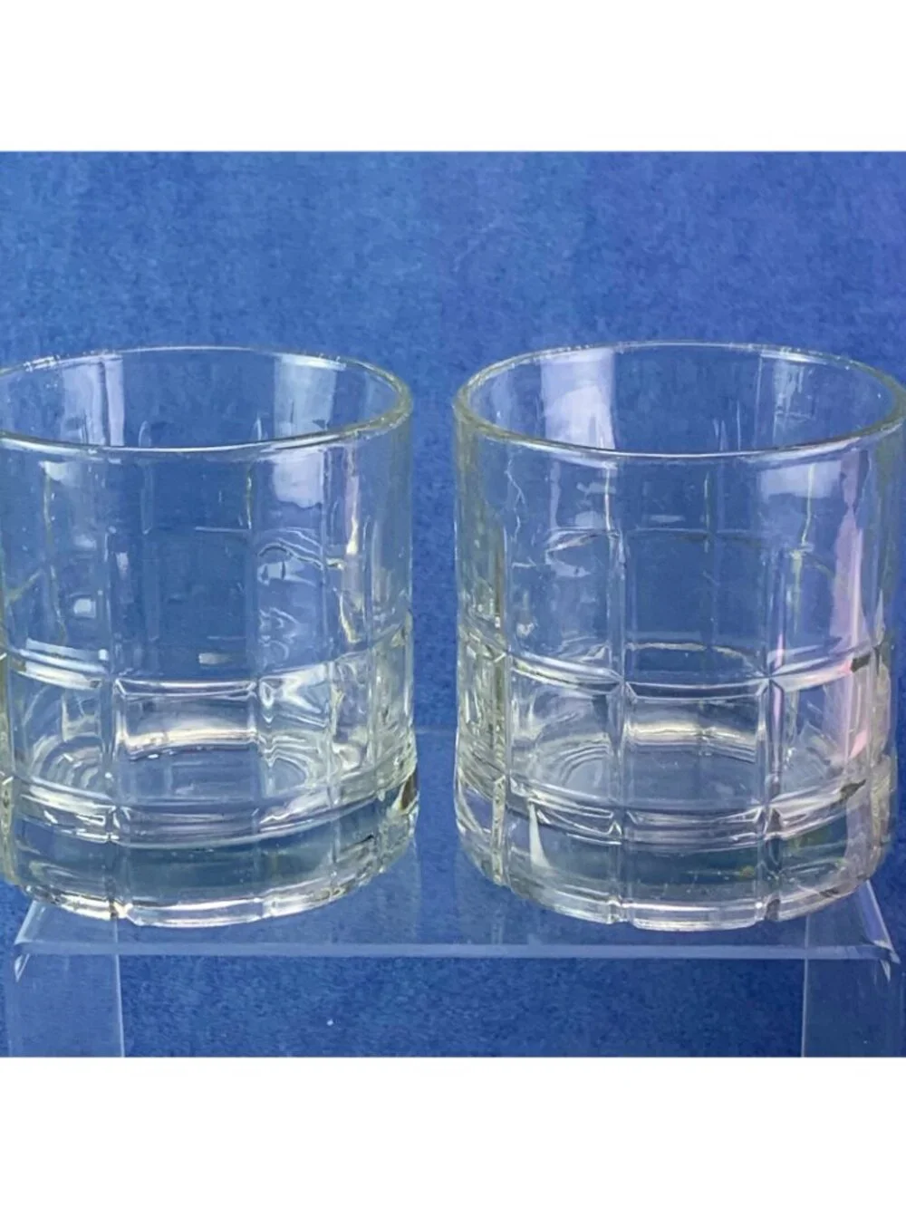 Anchor Hocking Clear MANCHESTER TARTAN Old Fashion Lowball Rock Glasses Set 2